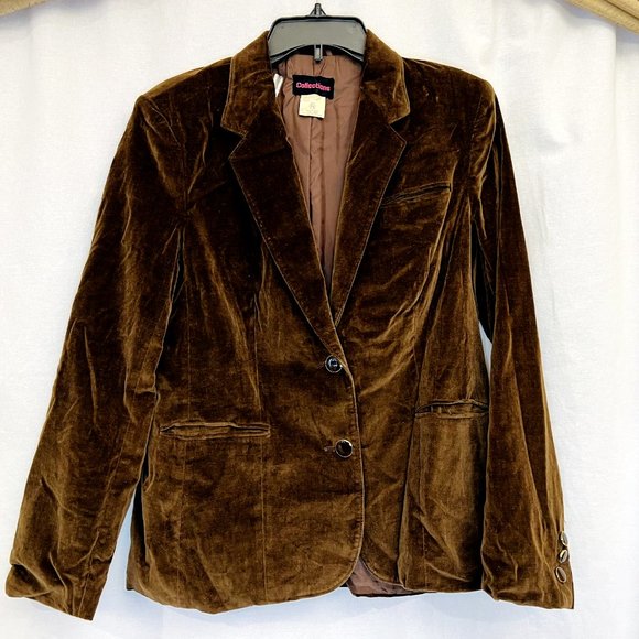 Y2k Blazer Chocolate Brown Velvet Jacket - 14 - Picture 1 of 9